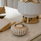 Sunela Gold and White Detailed Spoon Rest/Tea Light Holder