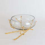 Reine Glass Bowl with Detailed Gold Metal Base