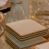 Zine Set of 4 White  Plates with Gold Beaded Edge