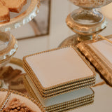 Zine Set of 4 White  Plates with Gold Beaded Edge