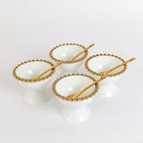 Grandeur Set of 4 White and Gold Snack Bowls with Gold spoons