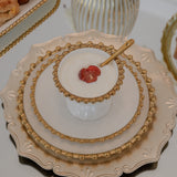 Grandeur Set of 4 White and Gold Snack Bowls with Gold spoons