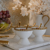 Grandeur Set of 4 White and Gold Snack Bowls with Gold spoons