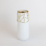 Ruby Tall White Glass Vase with Gold Details