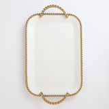 Elegancia White Ceramic Tray with Gold Beaded Handles