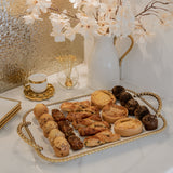 Elegancia White Ceramic Tray with Gold Beaded Handles