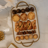 Elegancia White Ceramic Tray with Gold Beaded Handles