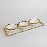 Ruba White and Gold Triple Bowl Snack Dish with Tray