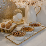 Ruba White and Gold Triple Bowl Snack Dish with Tray