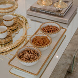 Ruba White and Gold Triple Bowl Snack Dish with Tray