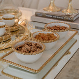 Ruba White and Gold Triple Bowl Snack Dish with Tray