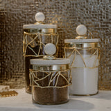 Ghazaal Canister Pot van Marmer en Glas met Gouden Details (3 maten)