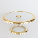 Palais Glass Cake Stand with Gold Ruffle Details