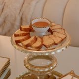 Palais Glass Cake Stand with Gold Ruffle Details