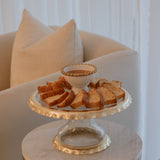 Palais Glass Cake Stand with Gold Ruffle Details