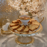 Palais Glass Cake Stand with Gold Ruffle Details