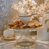 Palais Glass Cake Stand with Gold Ruffle Details