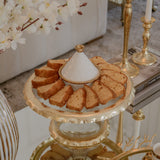 Palais Glass Cake Stand with Gold Ruffle Details