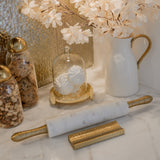 Sofisticada Marble Rolling Pin with Gold Metal Handles and Gold Base