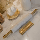 Sofisticada Marble Rolling Pin with Gold Metal Handles and Gold Base