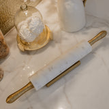 Sofisticada Marble Rolling Pin with Gold Metal Handles and Gold Base