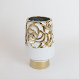 Elena Ceramic White Vase with Gold Details