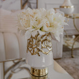 Elena Ceramic White Vase with Gold Details